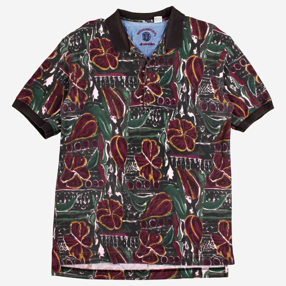 Vintage Woodhouse Polo Shirt T-Shirt M Mens Black 00s Floral Print Short Sleeve