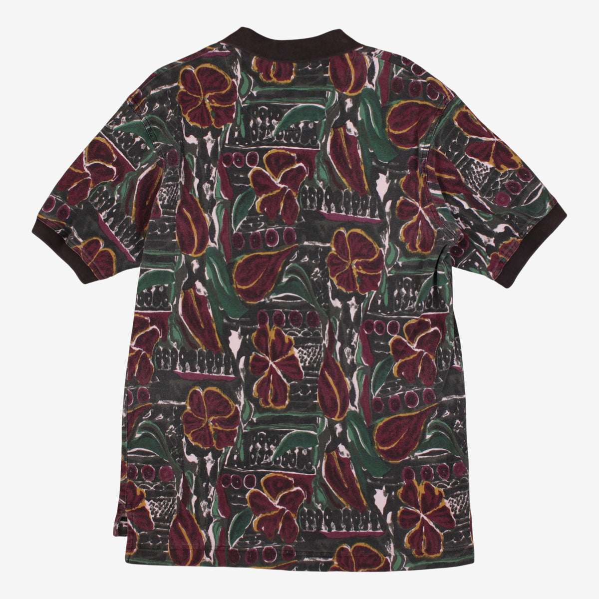 Vintage Woodhouse Polo Shirt T-Shirt M Mens Black 00s Floral Print Short Sleeve