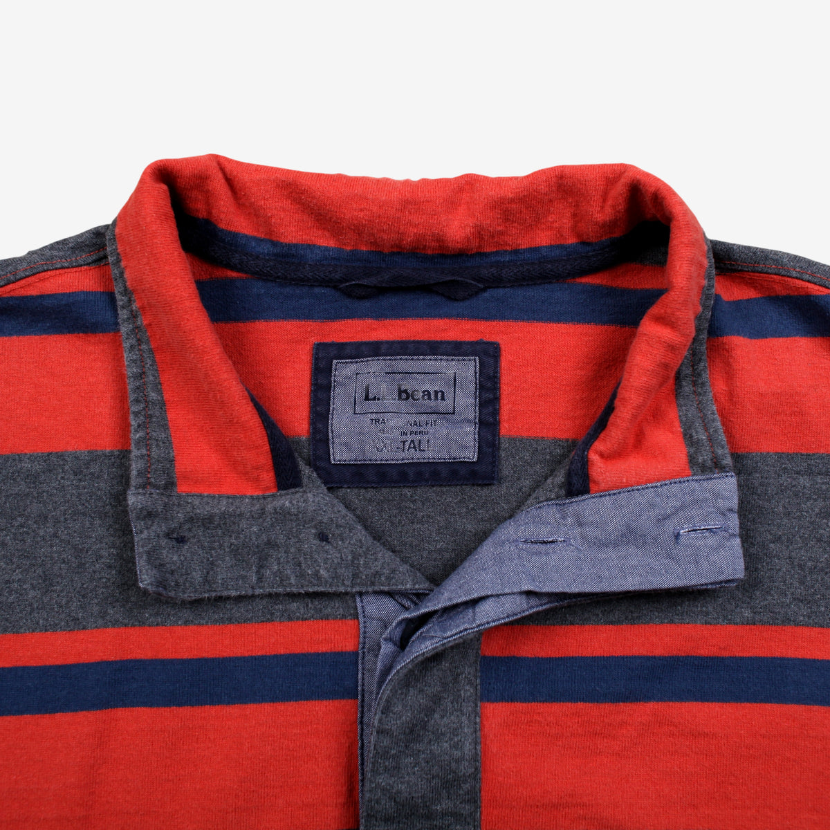 Vintage L.L. Bean Rugby Shirt T-Shirt 2XL Mens Grey 00s Striped Shirt Collar