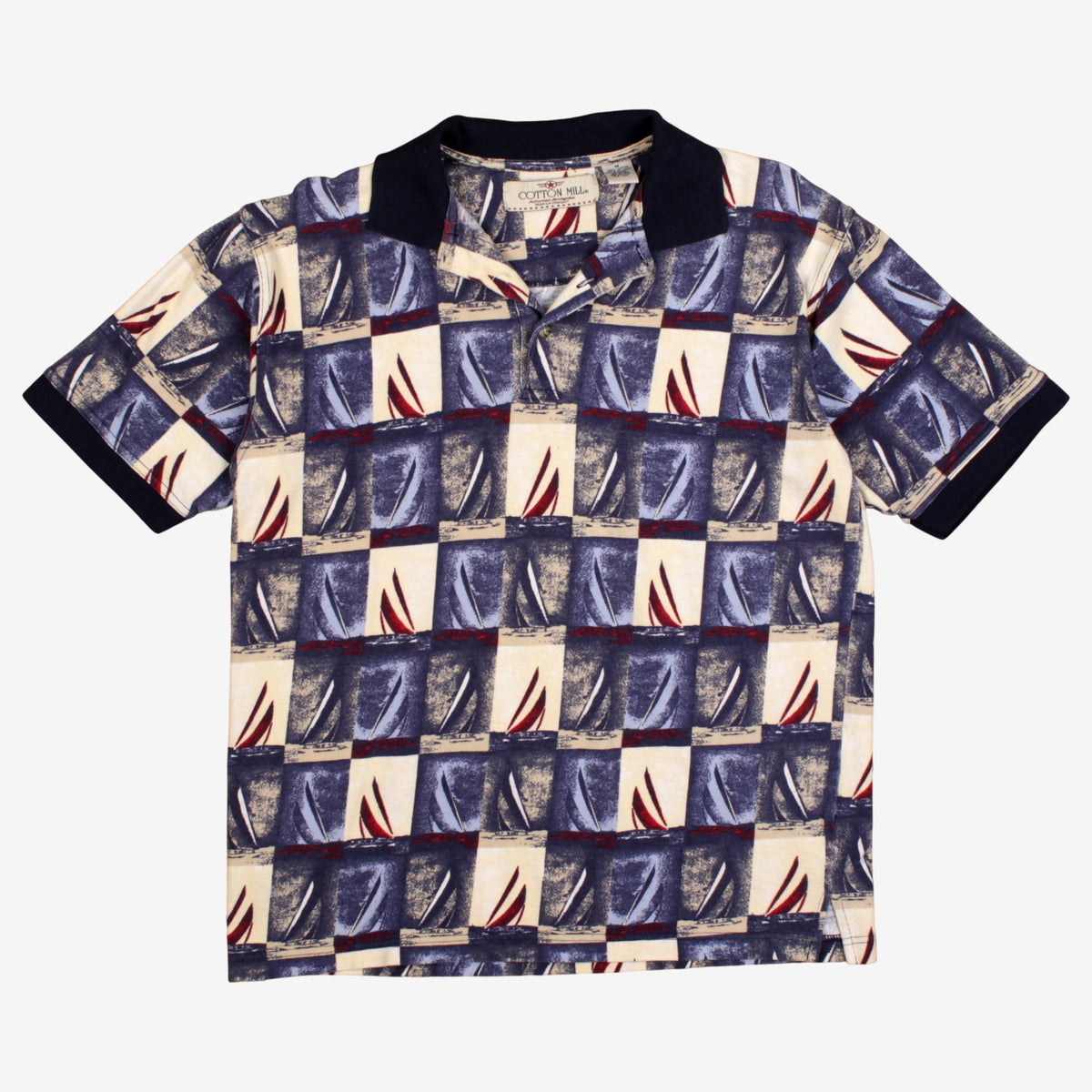 Vintage Cotton Mill Shirt T-Shirt M Mens 00s Cream Retro Sailing Graphic Pattern
