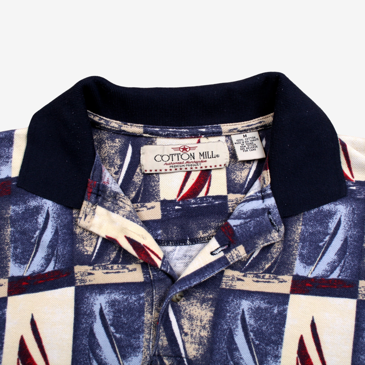 Vintage Cotton Mill Shirt T-Shirt M Mens 00s Cream Retro Sailing Graphic Pattern