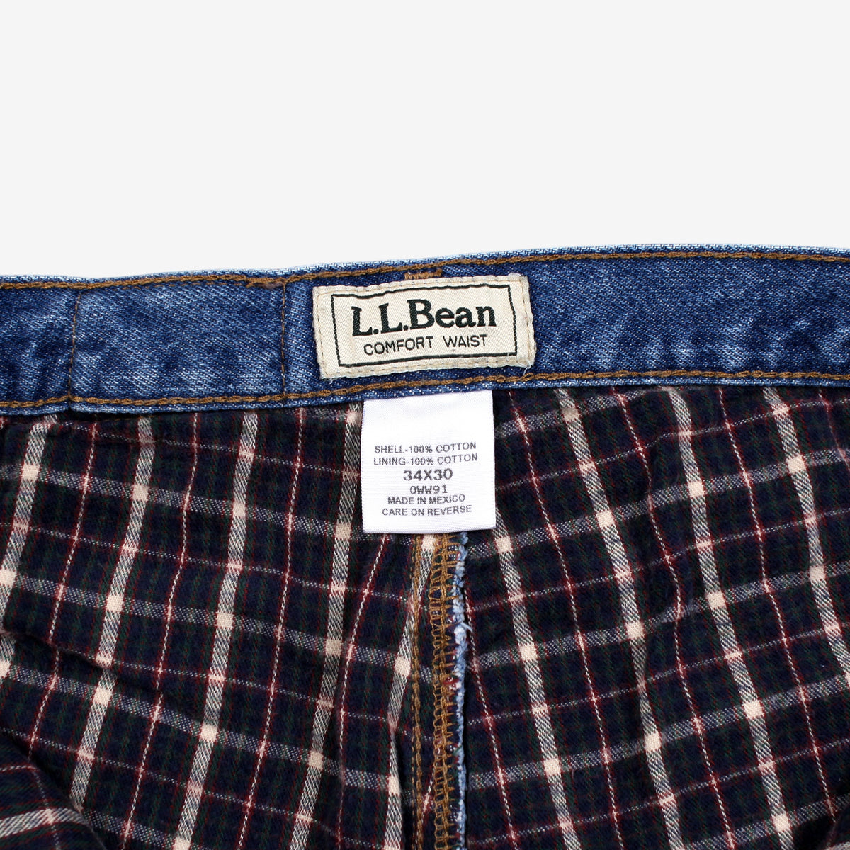 Vintage L.L.Bean Jeans 34x30 Blue Plaid Lined Stonewash Comfort Waist Denim