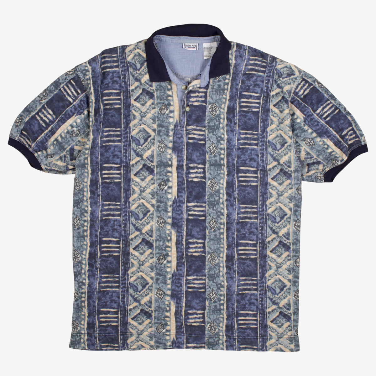 Vintage Bugle Boy Polo Shirt T-Shirt XL Mens Blue 90s Bugle Boy Abstract Pattern