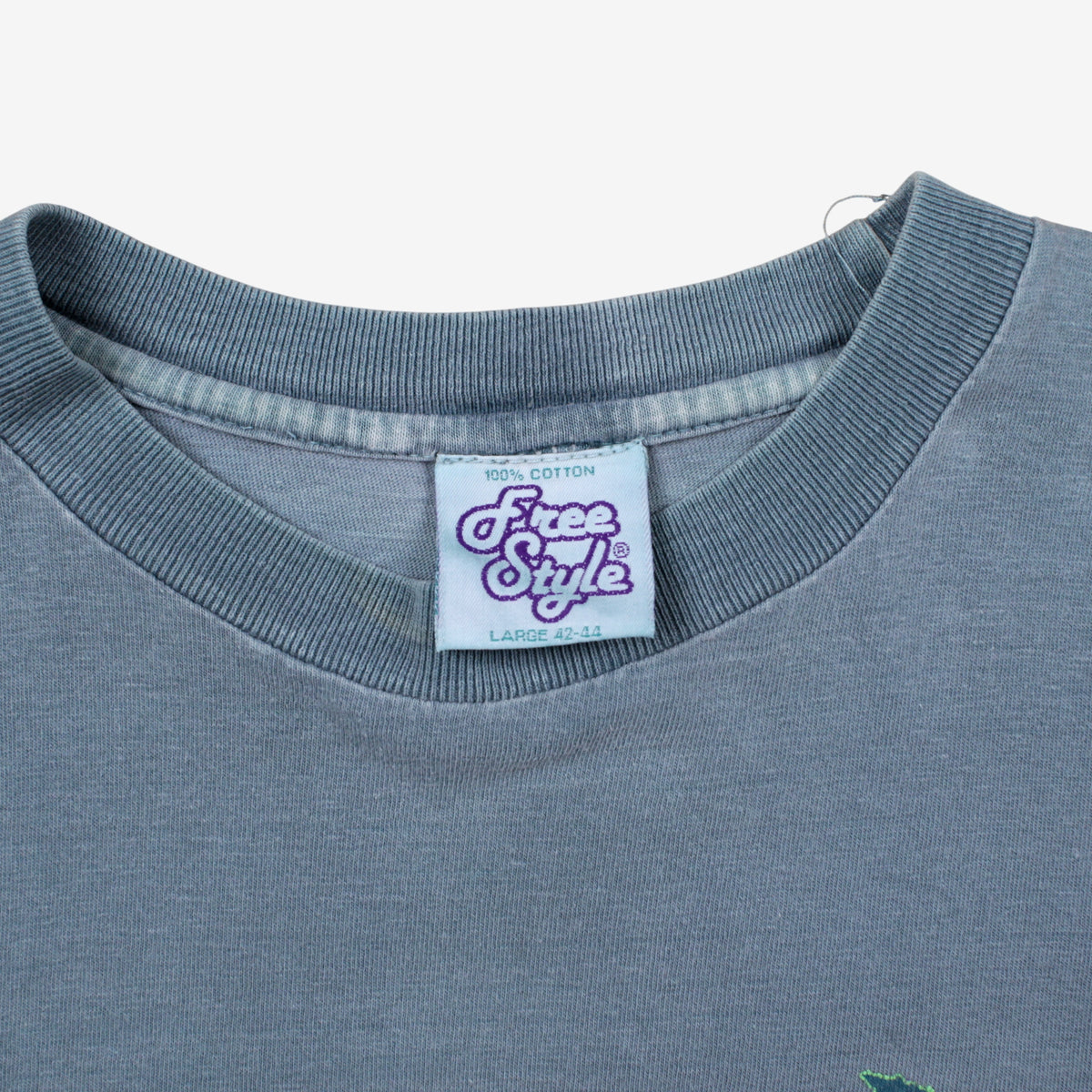 Vintage Free Style T-Shirt L Mens Blue 90s Surf Skater Y2K Retro Single Stitch