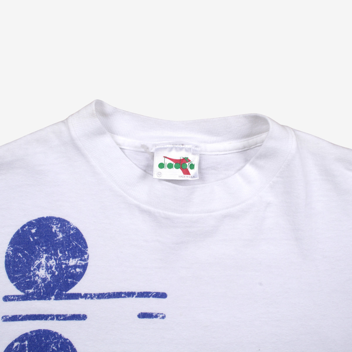 Vintage Diadora T-Shirt M Mens White 90s Abstract Print USA Single Stitch