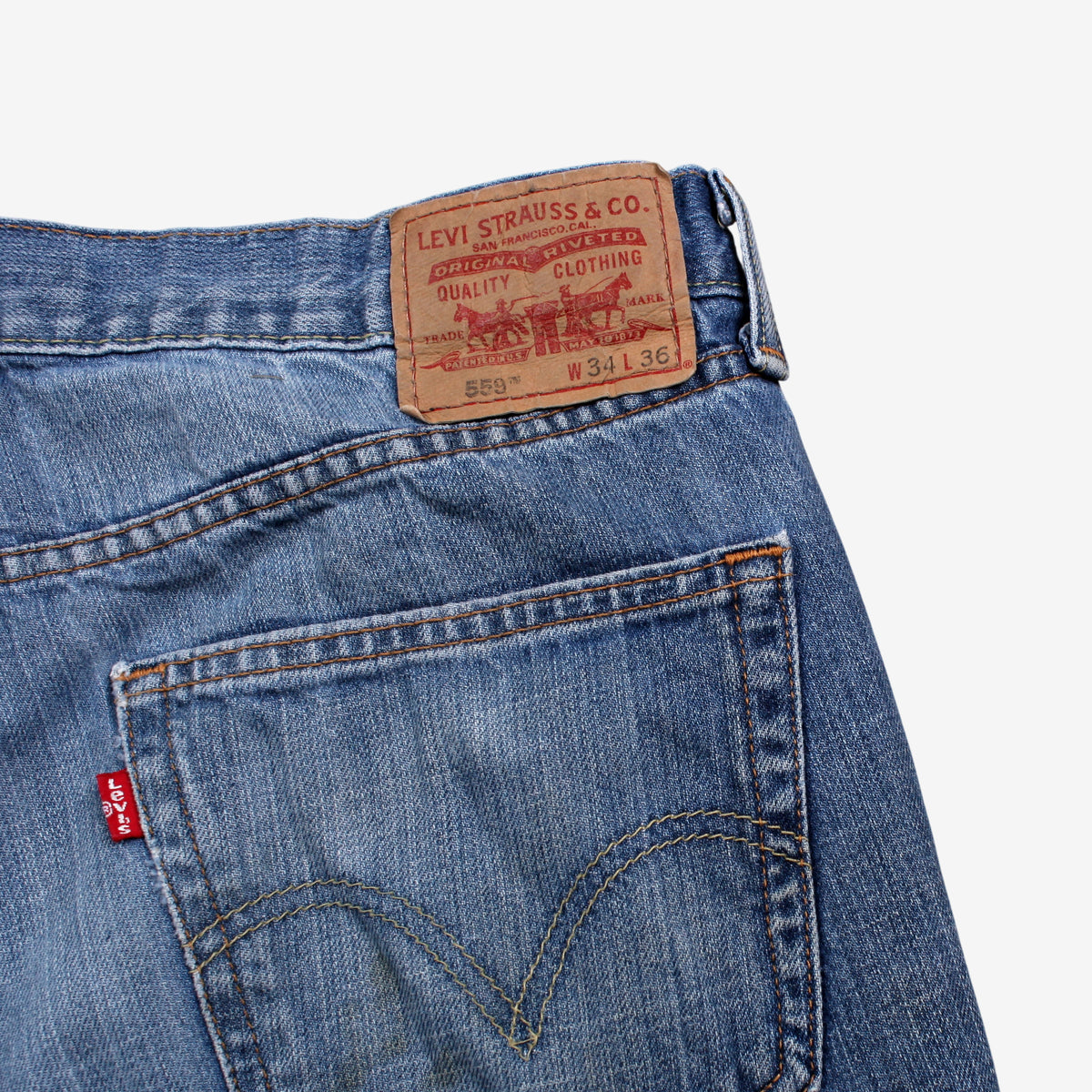 Levis 559 Jeans 34x35 Mens 00s Blue Relaxed Straight Mid Wash Denim