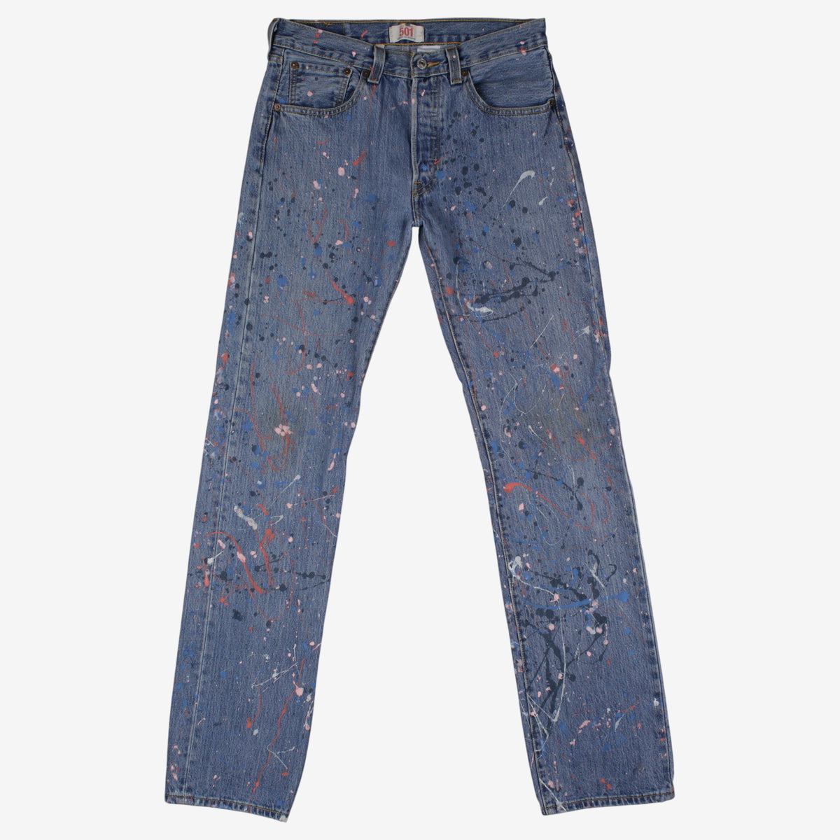 Levis 501 Jeans 31x36 Womens 00s Blue Regular Straight Paint Splatter Denim