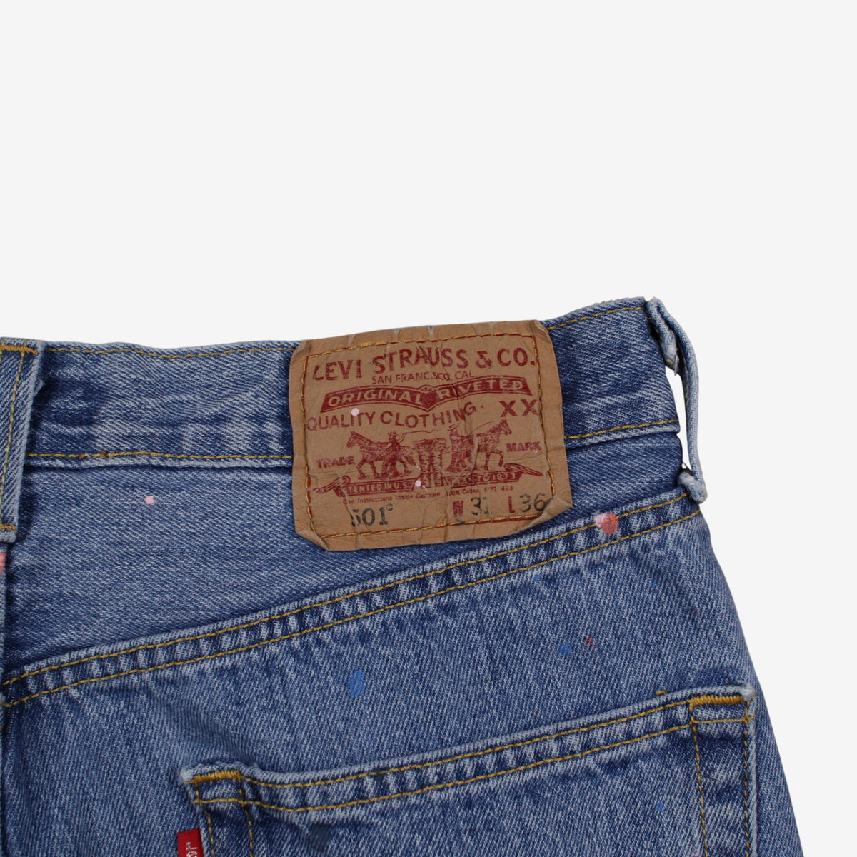 Levis 501 Jeans 31x36 Womens 00s Blue Regular Straight Paint Splatter Denim