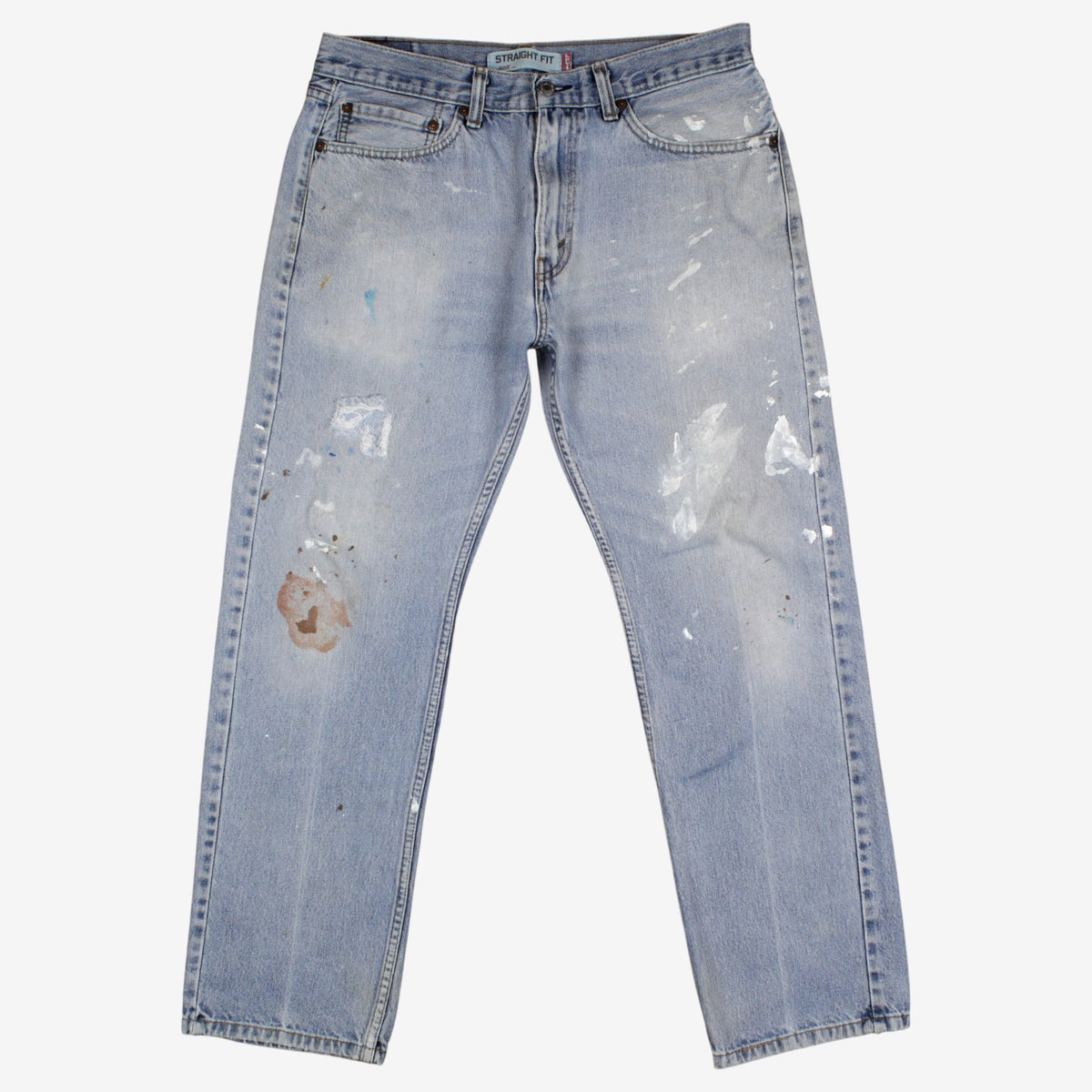 Levis 505 Jeans 33x30 Mens Blue Regular Straight Stonewash Paint Splatter Denim