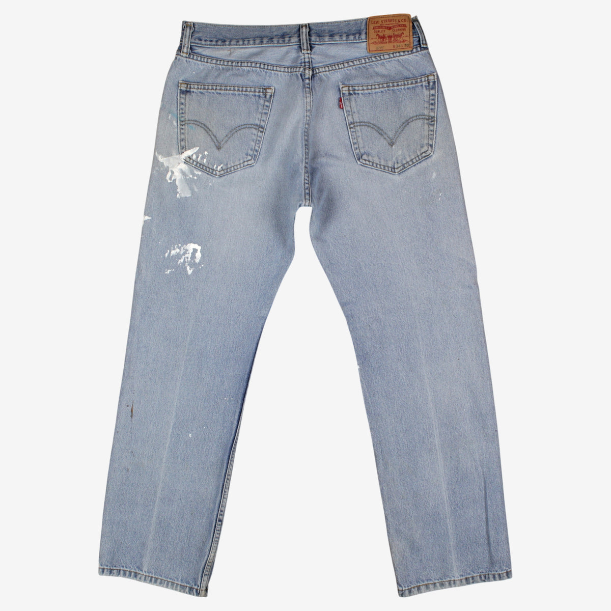 Levis 505 Jeans 33x30 Mens Blue Regular Straight Stonewash Paint Splatter Denim