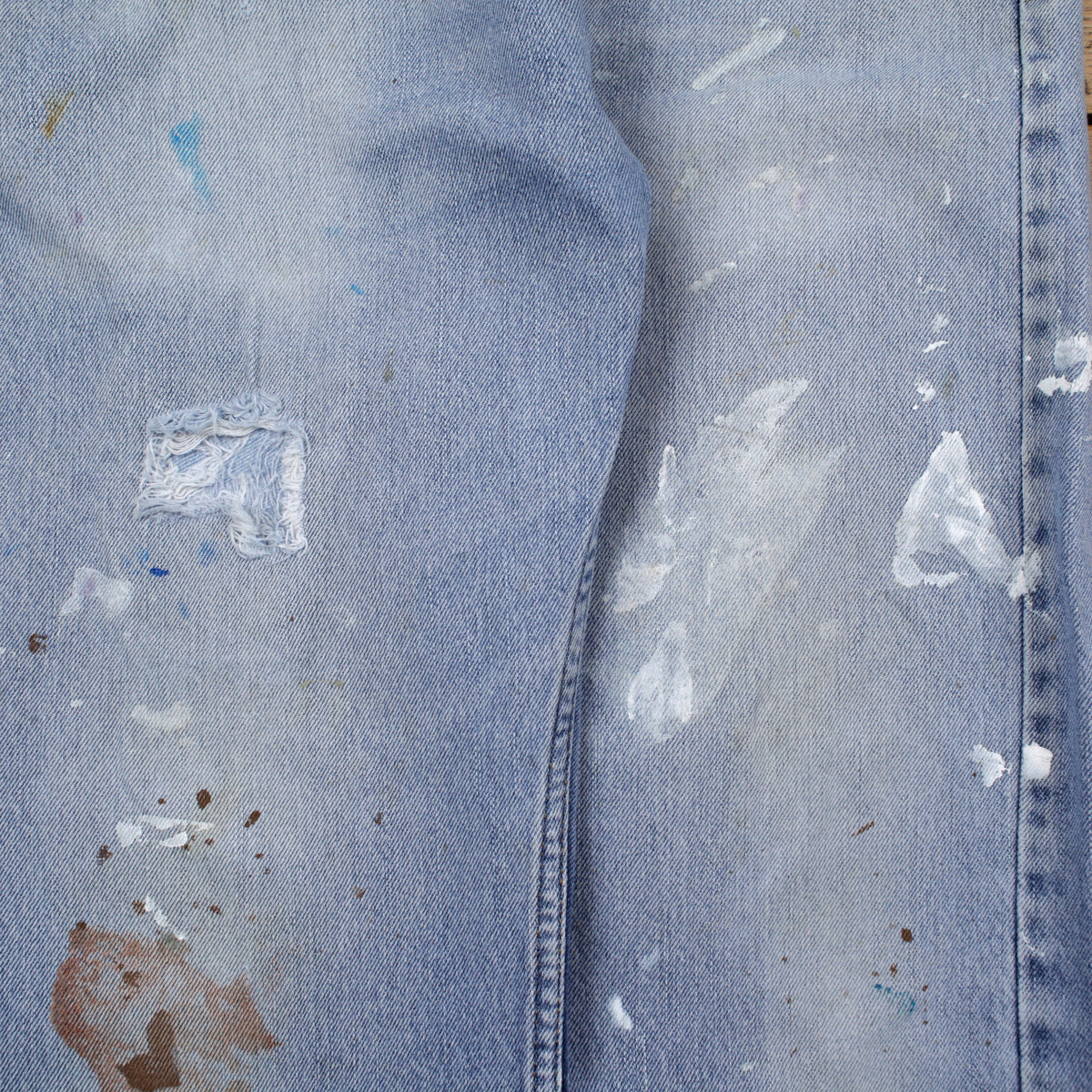 Levis 505 Jeans 33x30 Mens Blue Regular Straight Stonewash Paint Splatter Denim
