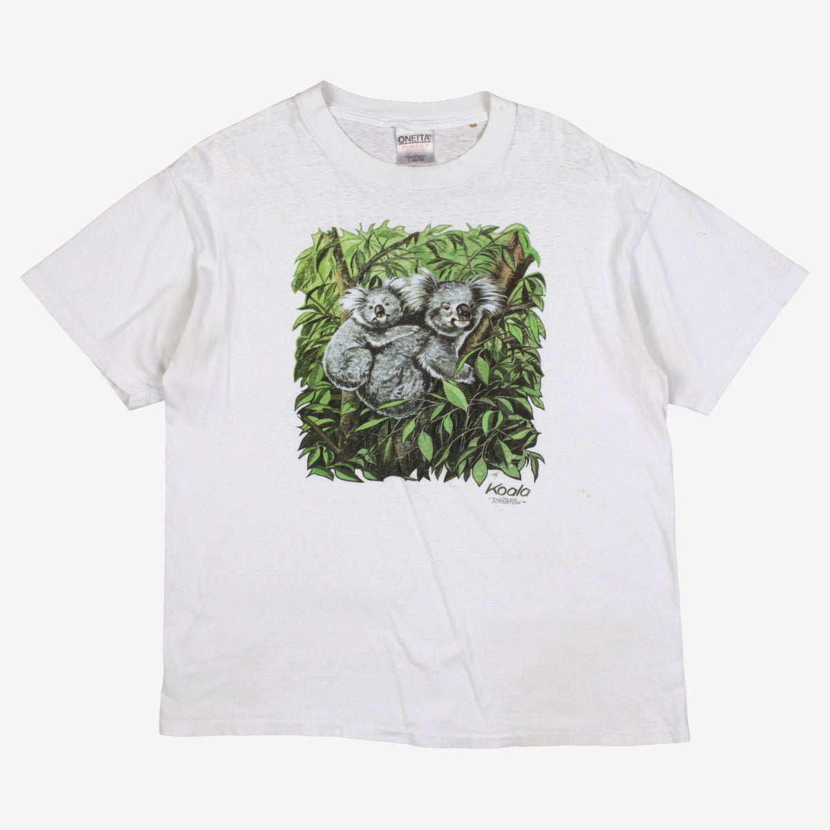 Vintage Oneita T-Shirt L Mens 90s White Graphic Print USA Nature Single Stitch