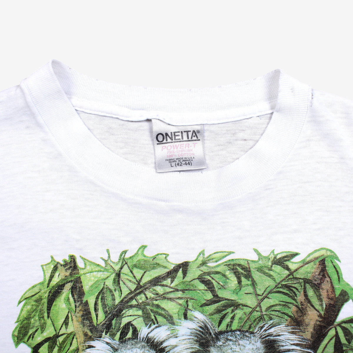 Vintage Oneita T-Shirt L Mens 90s White Graphic Print USA Nature Single Stitch