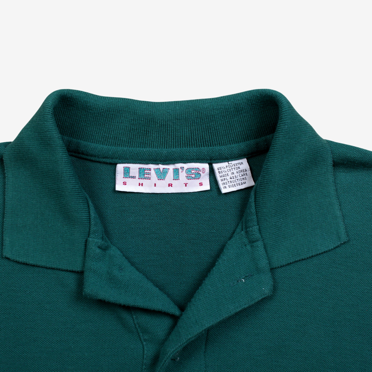 Vintage Levi's Polo Shirt L Mens 90s Green Pique Knit USA Made Single Stitch