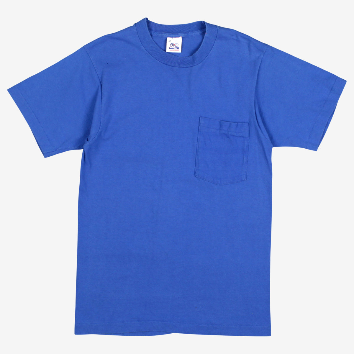 Vintage BVD Single Stitch Blank T-Shirt S Mens 90s Pocket Blue USA Made Classic