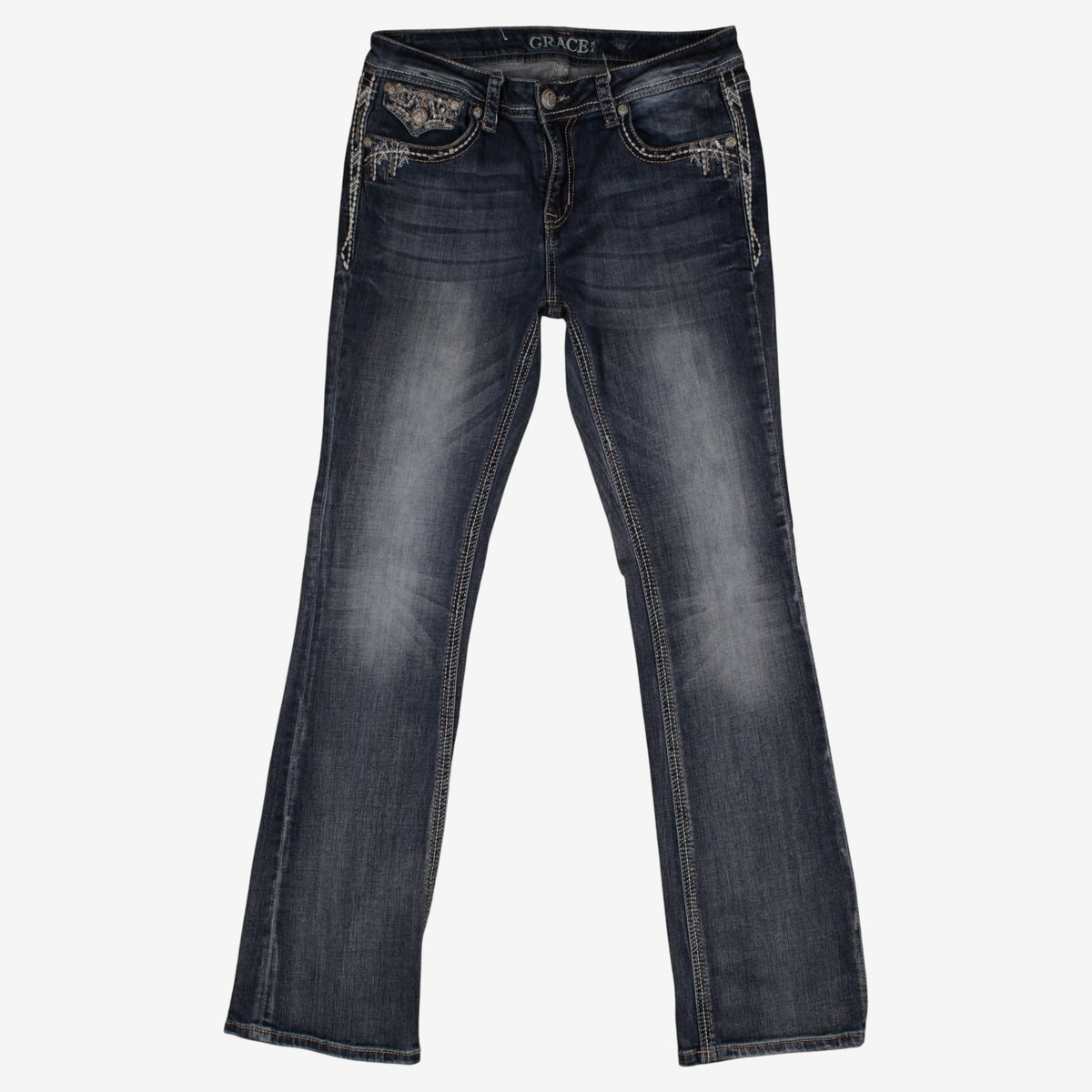 GRACE in LA Jeans 30x32 Womens 00s Y2K Blue Bootcut Embellished Stonewash Denim