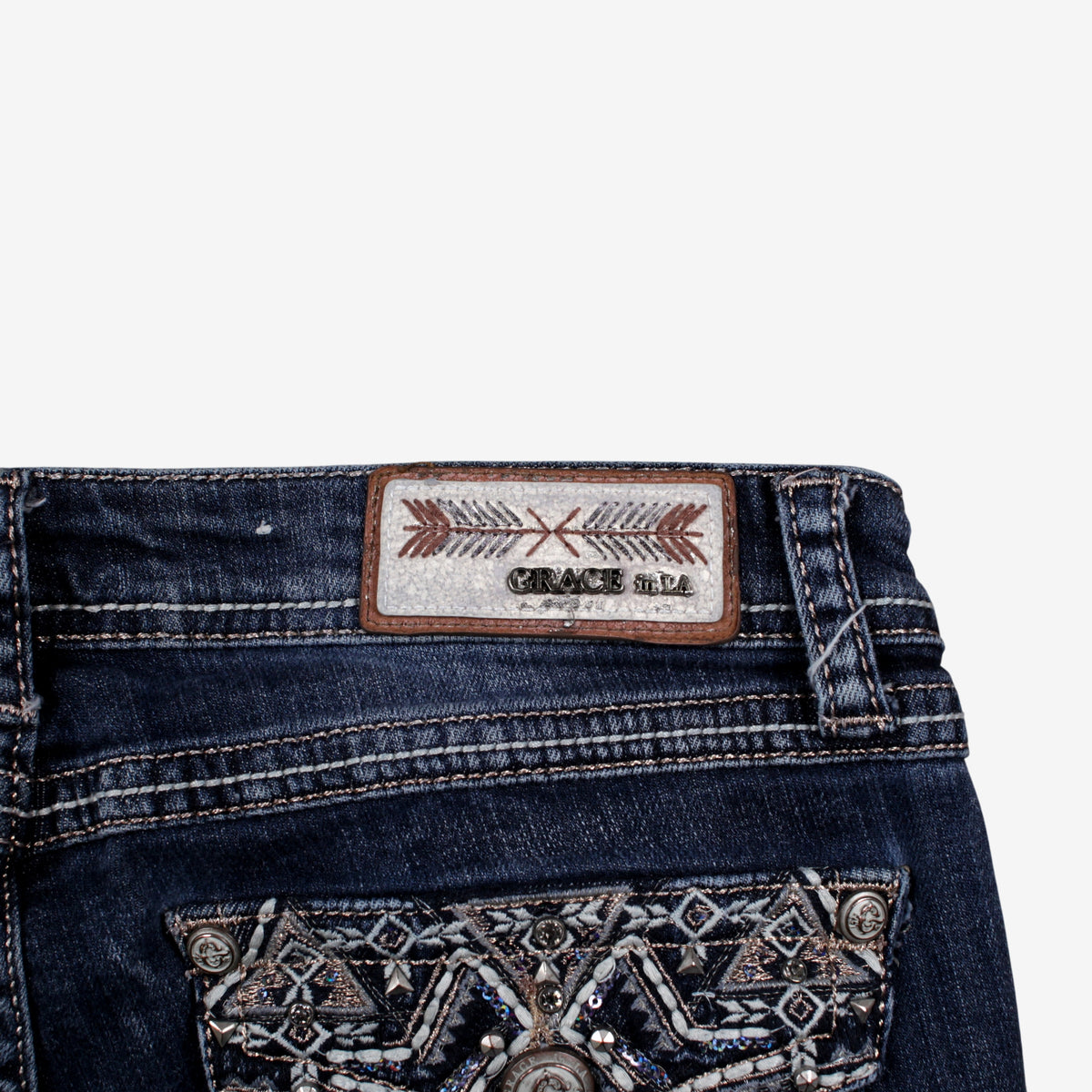 GRACE in LA Jeans 30x32 Womens 00s Y2K Blue Bootcut Embellished Stonewash Denim