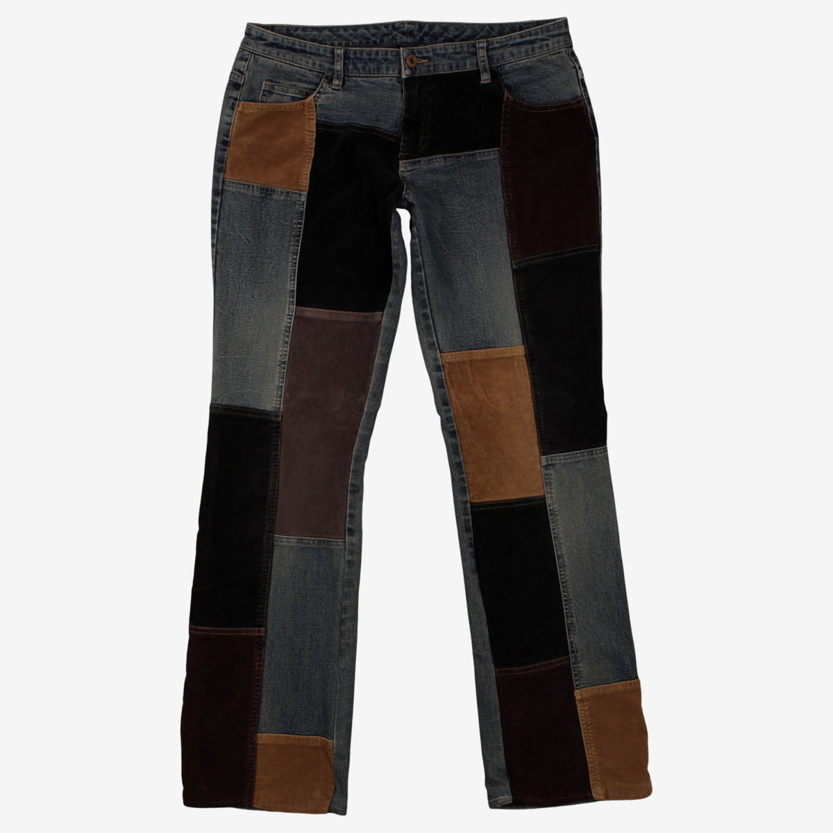 Teddy's Y2k Jeans 34x32 Womens Blue Low Waist Patchwork Bootcut Corduroy Denim
