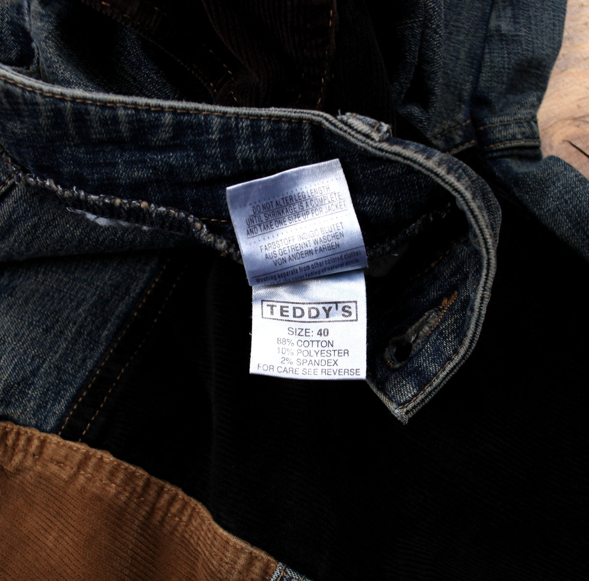 Teddy's Y2k Jeans 34x32 Womens Blue Low Waist Patchwork Bootcut Corduroy Denim
