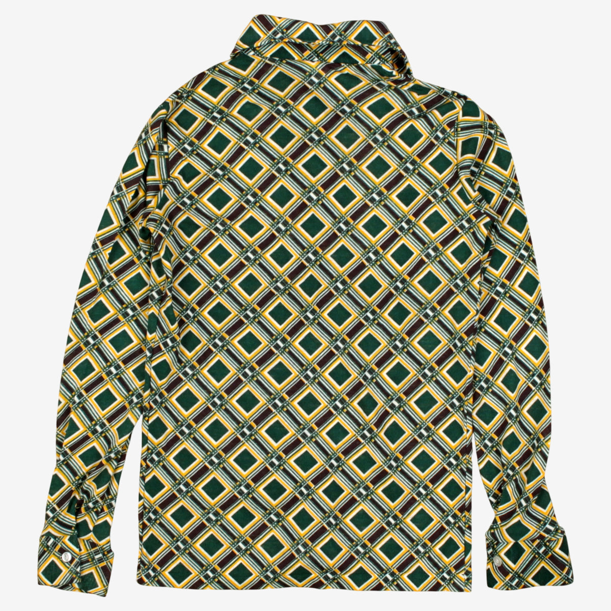 Vintage Sears JR Bazaar Polo Shirt S Mens 70s Green Geometric Retro Mod