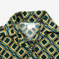 Vintage Sears JR Bazaar Polo Shirt S Mens 70s Green Geometric Retro Mod