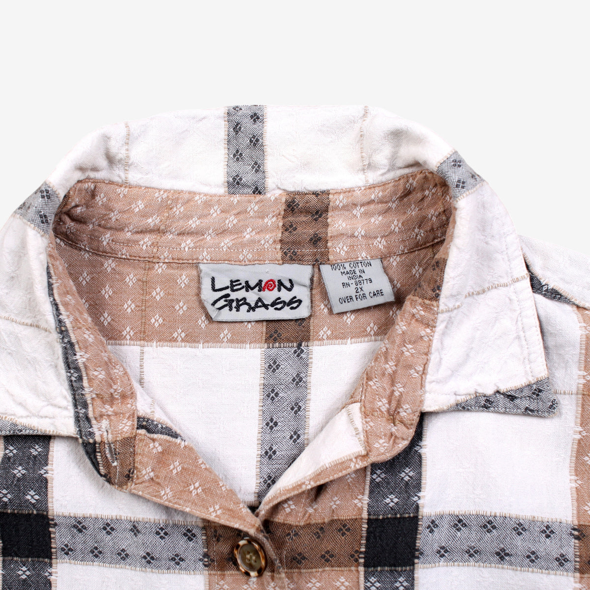 Vintage Lemon Grass Button Shirt 2XL Womens 90s Cotton Flannel Grunge White