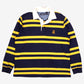 Chaps Rugby Shirt XL Mens 00s Striped Embroidered Logo Blue Long Sleeve