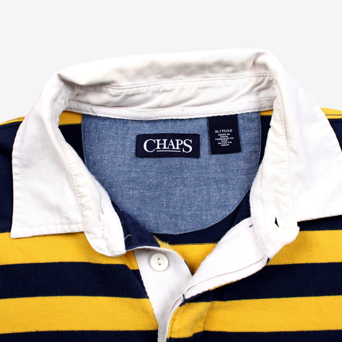 Chaps Rugby Shirt XL Mens 00s Striped Embroidered Logo Blue Long Sleeve