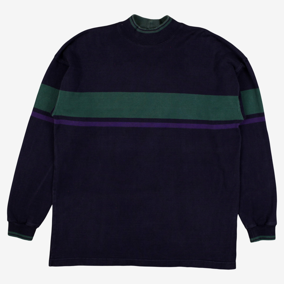 Vintage L.L. Bean T-shirt XL Mens 90s Striped Mock Neck USA Made Preppy Blue