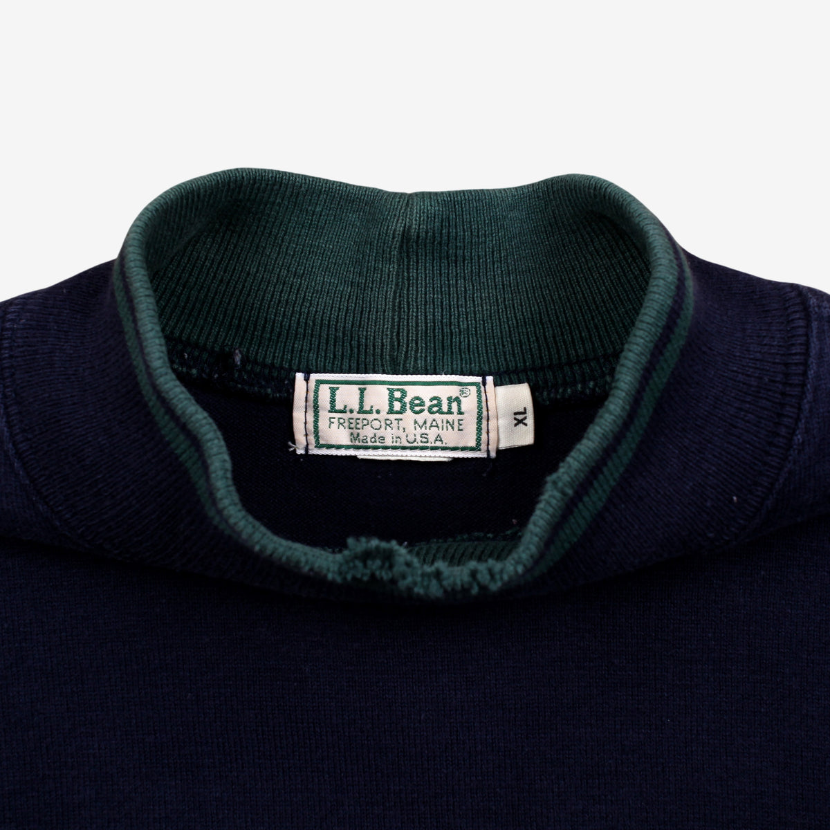 Vintage L.L. Bean T-shirt XL Mens 90s Striped Mock Neck USA Made Preppy Blue