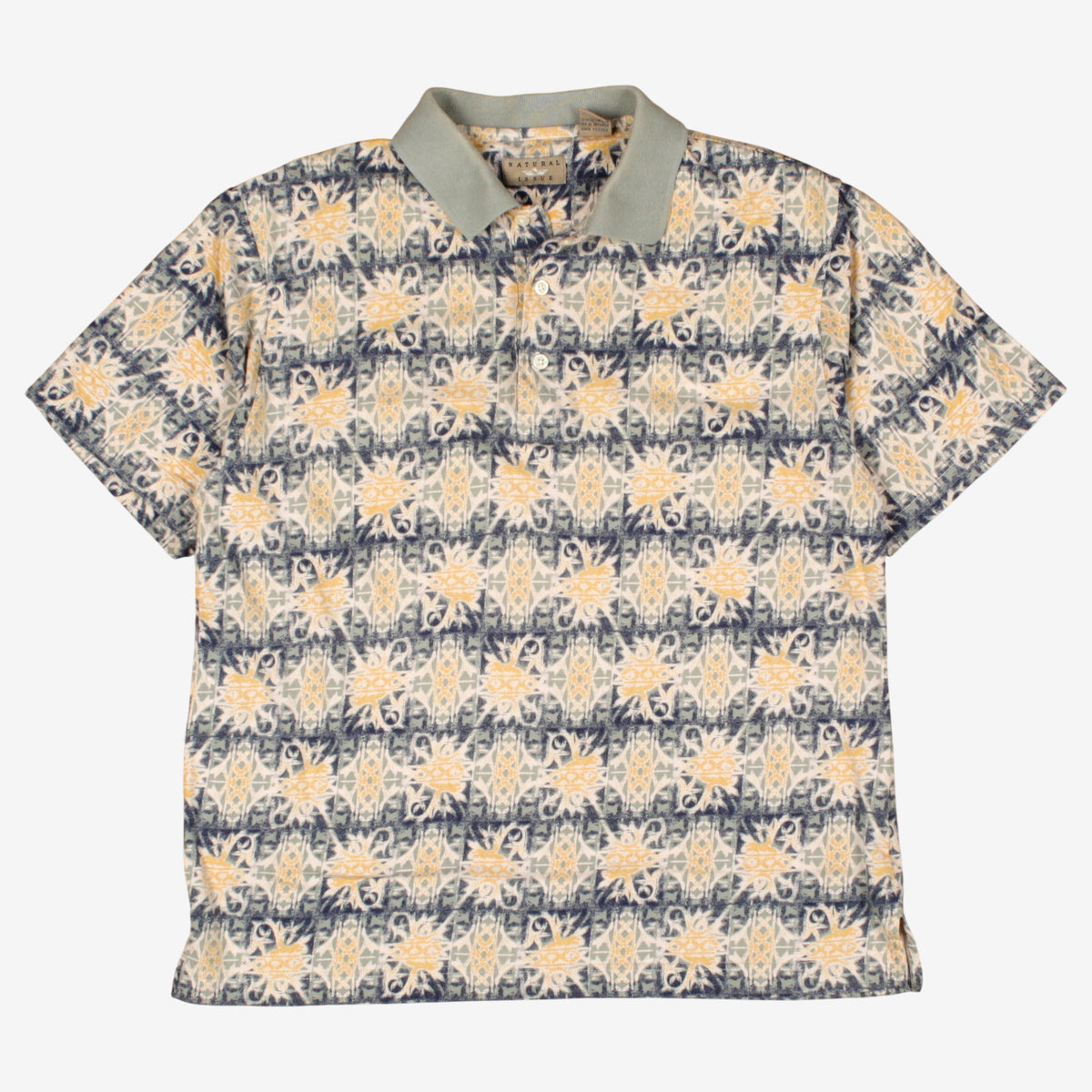Vintage Natural Issue Polo Shirt M Mens Yellow 00s Abstract Pattern Collared