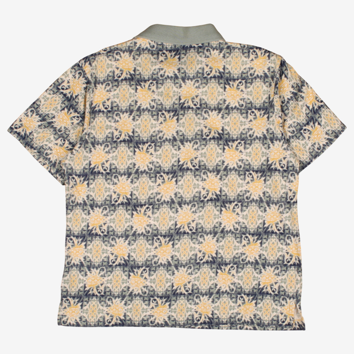 Vintage Natural Issue Polo Shirt M Mens Yellow 00s Abstract Pattern Collared