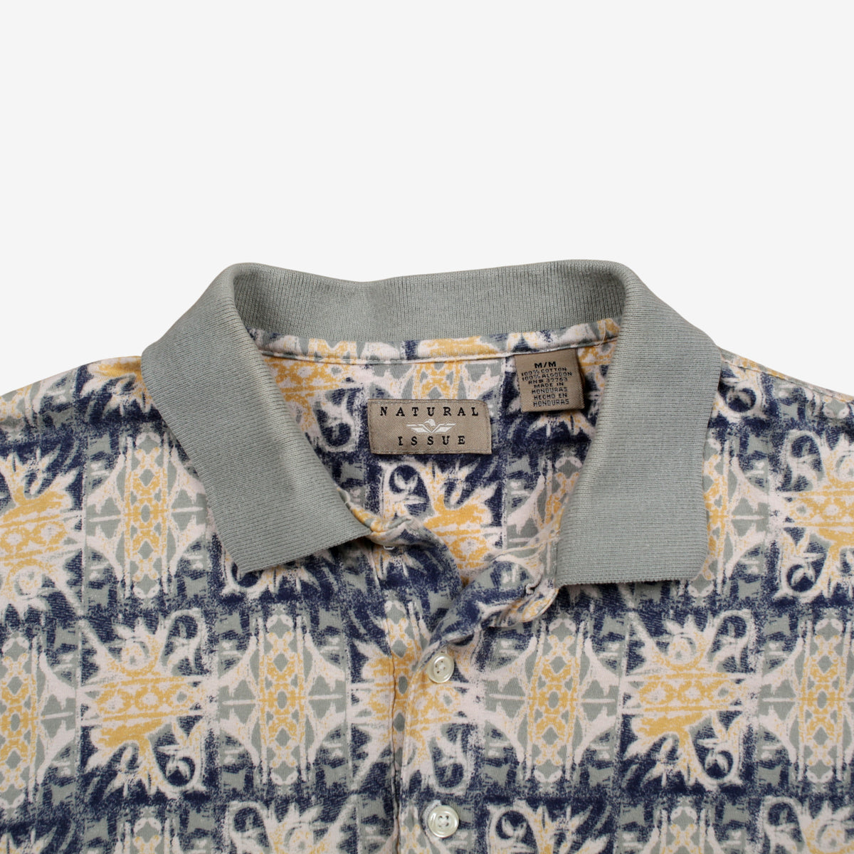Vintage Natural Issue Polo Shirt M Mens Yellow 00s Abstract Pattern Collared