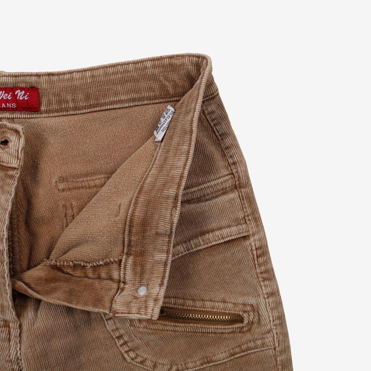 Yi Wei Ni Corduroy Trousers Pants 27x31 Womens Y2k Beige Pockets Streetwear Cord