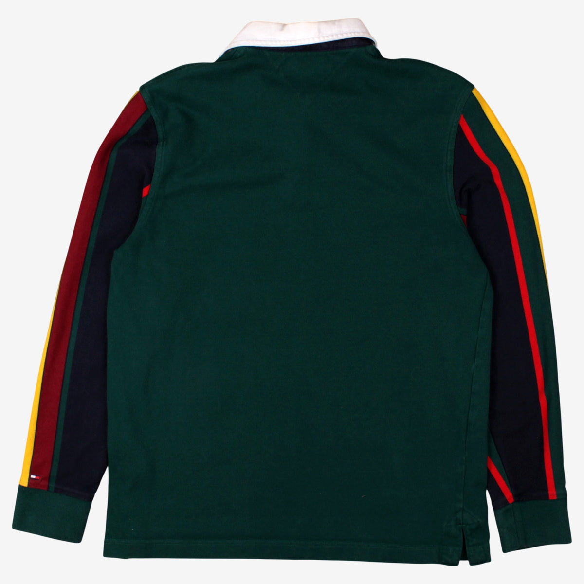 Tommy Hilfiger Rugby Shirt S Mens Green Colourblock Striped Long Sleeve Preppy