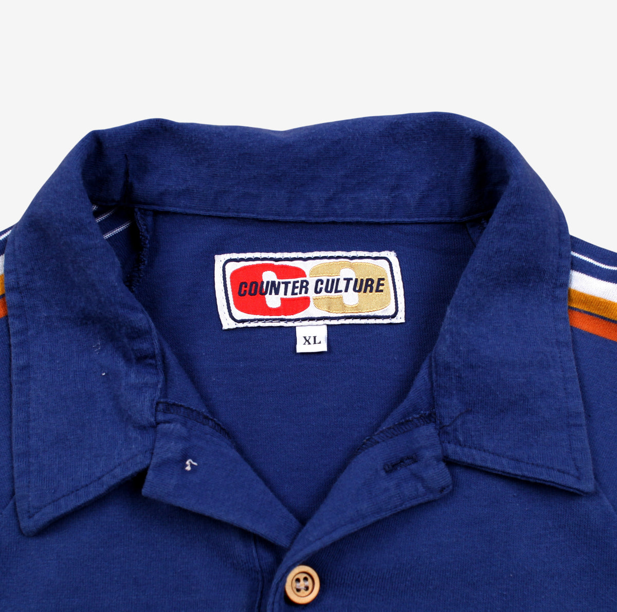 Vintage Counter Culture Polo Shirt XL Mens 80s Blue Striped Raglan Sleeve Preppy