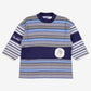 Vintage Bugle Boy Long Sleeve T-Shirt L Mens Blue 90s Striped Mock Neck Pullover