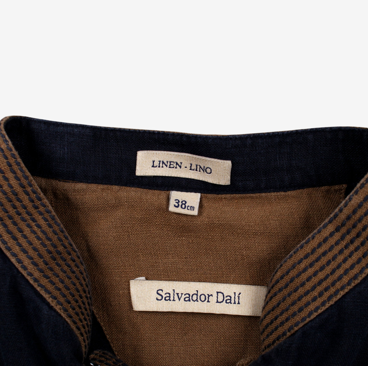 Salvador Dali Polo Shirt 38 Mens Blue 00s Crest Linen Long Sleeve Preppy