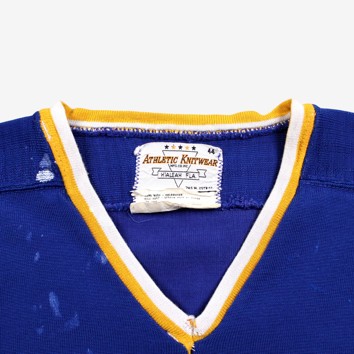 Vintage Athletic Knitwear Jersey T-Shirt 44 Mens 80s Blue Cazenovia Thrashed