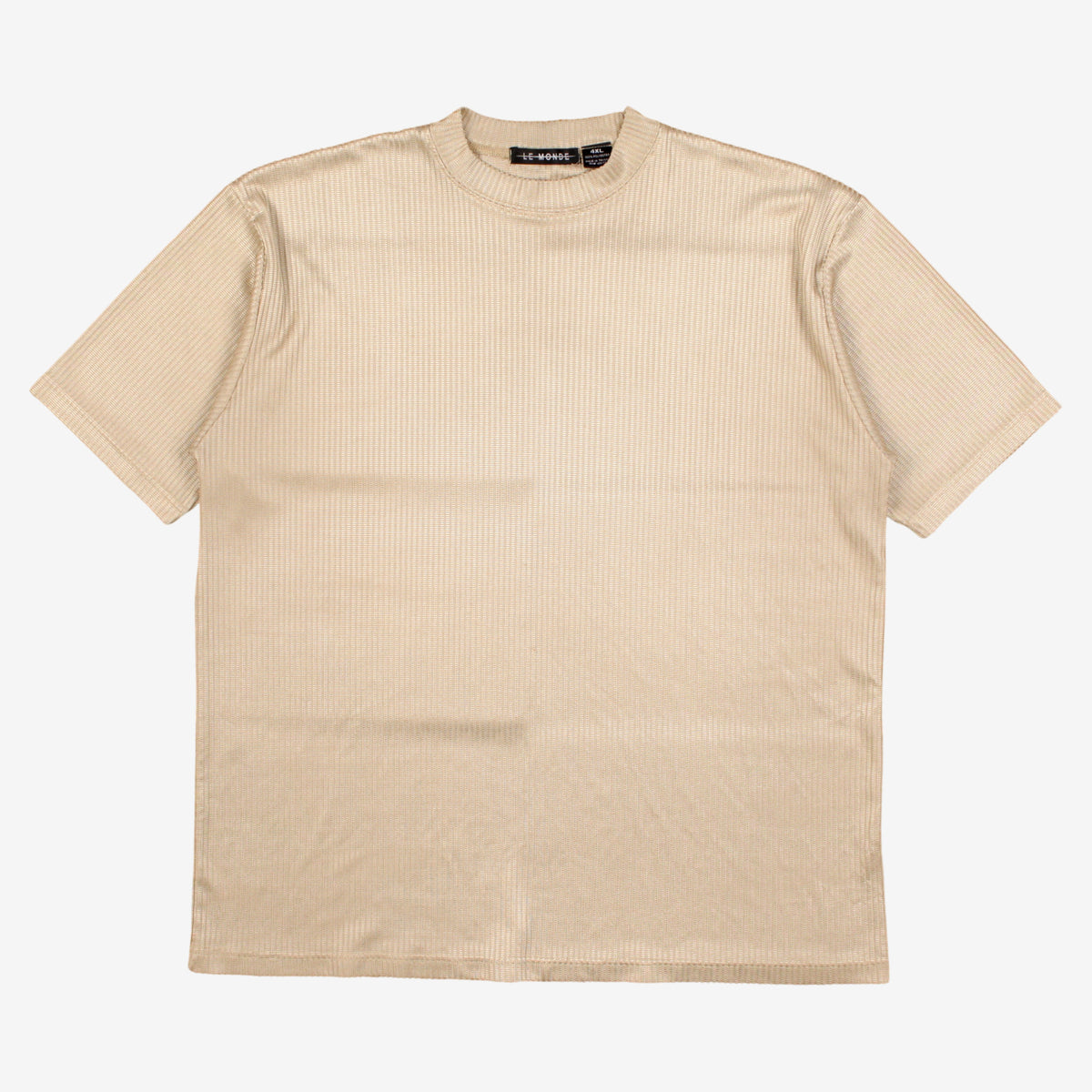 Vintage Le Monde T-Shirt 4XL Mens 90s Beige Ribbed Plain Gold