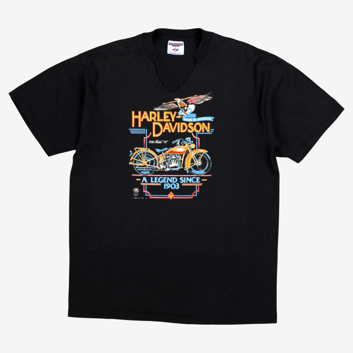 Vintage Harley Davidson Jerzees T-Shirt L Mens 80s Black Graphic Distressed
