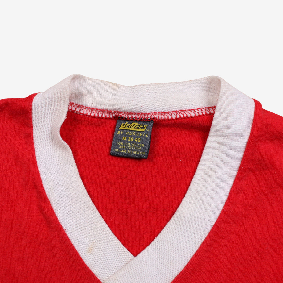 Vintage Jerzees BSA T-Shirt S Mens 80s Red Russell Graphic V-Neck Ringer Scouts