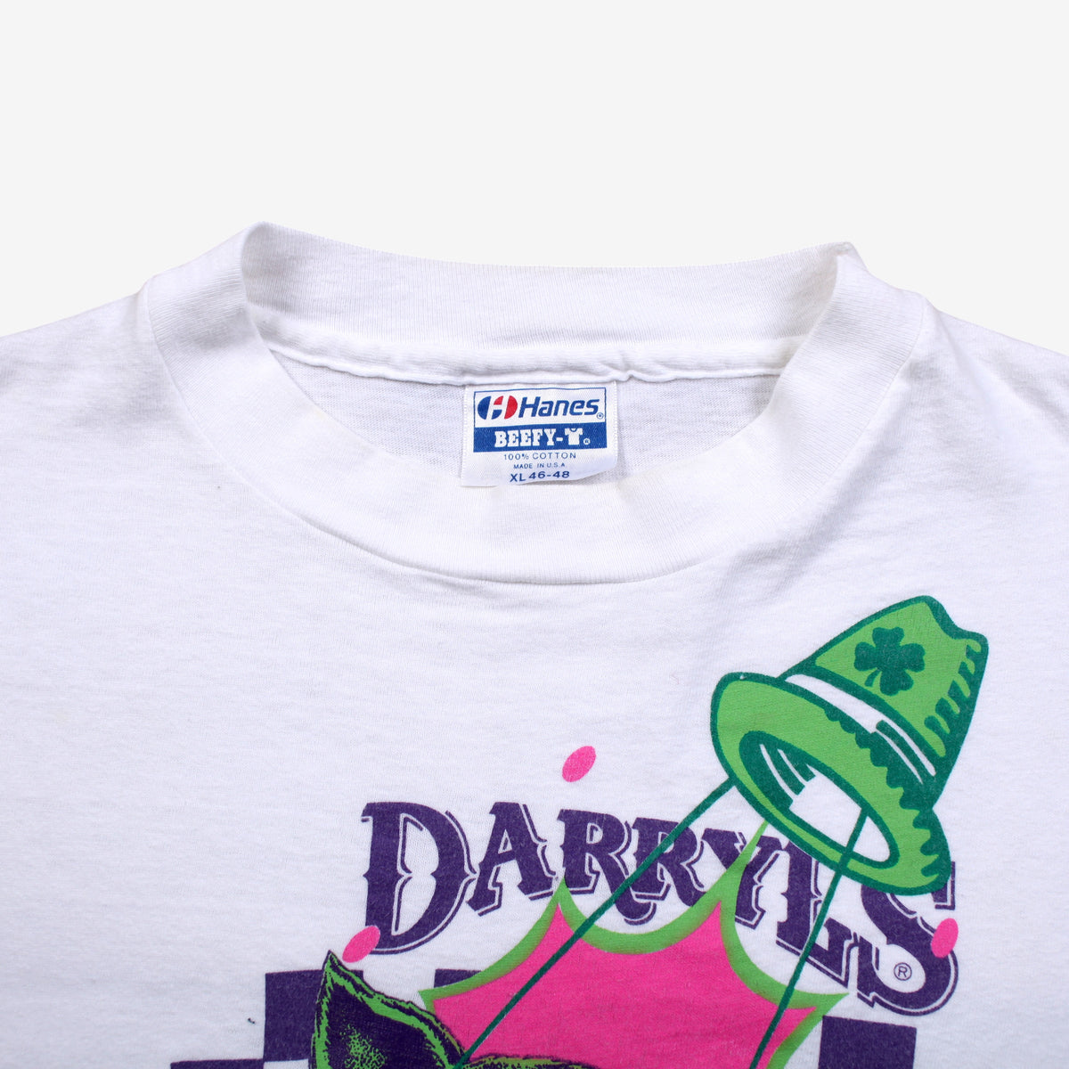 Vintage Hanes T-Shirt L Mens 90s White St Patricks Day USA Graphic Single Stitch