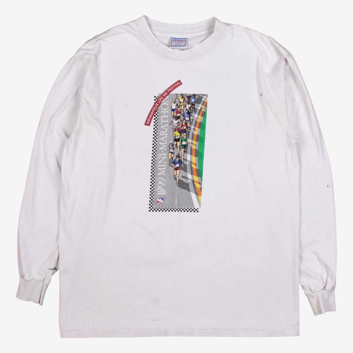 Vintage All Sport T-Shirt XL Mens 90s White Indianapolis Marathon Single Stitch
