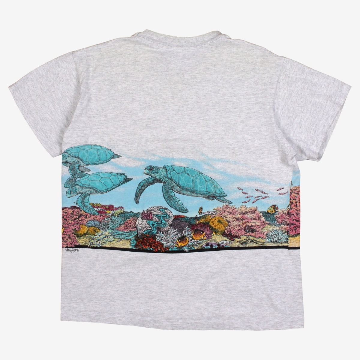 Vintage Anvil Graphic T-Shirt L Mens 90s Grey Maui Sea Turtle USA Single Stitch
