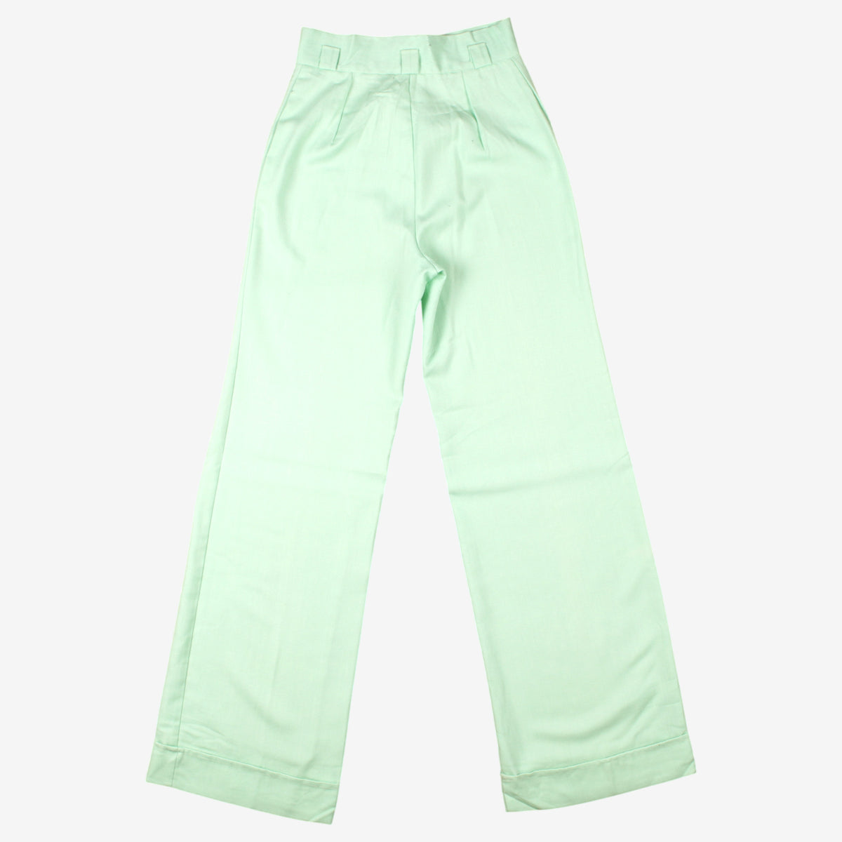 Vintage Flared Trousers Pants 26x32 Womens 70s Green Wide Leg High Waist