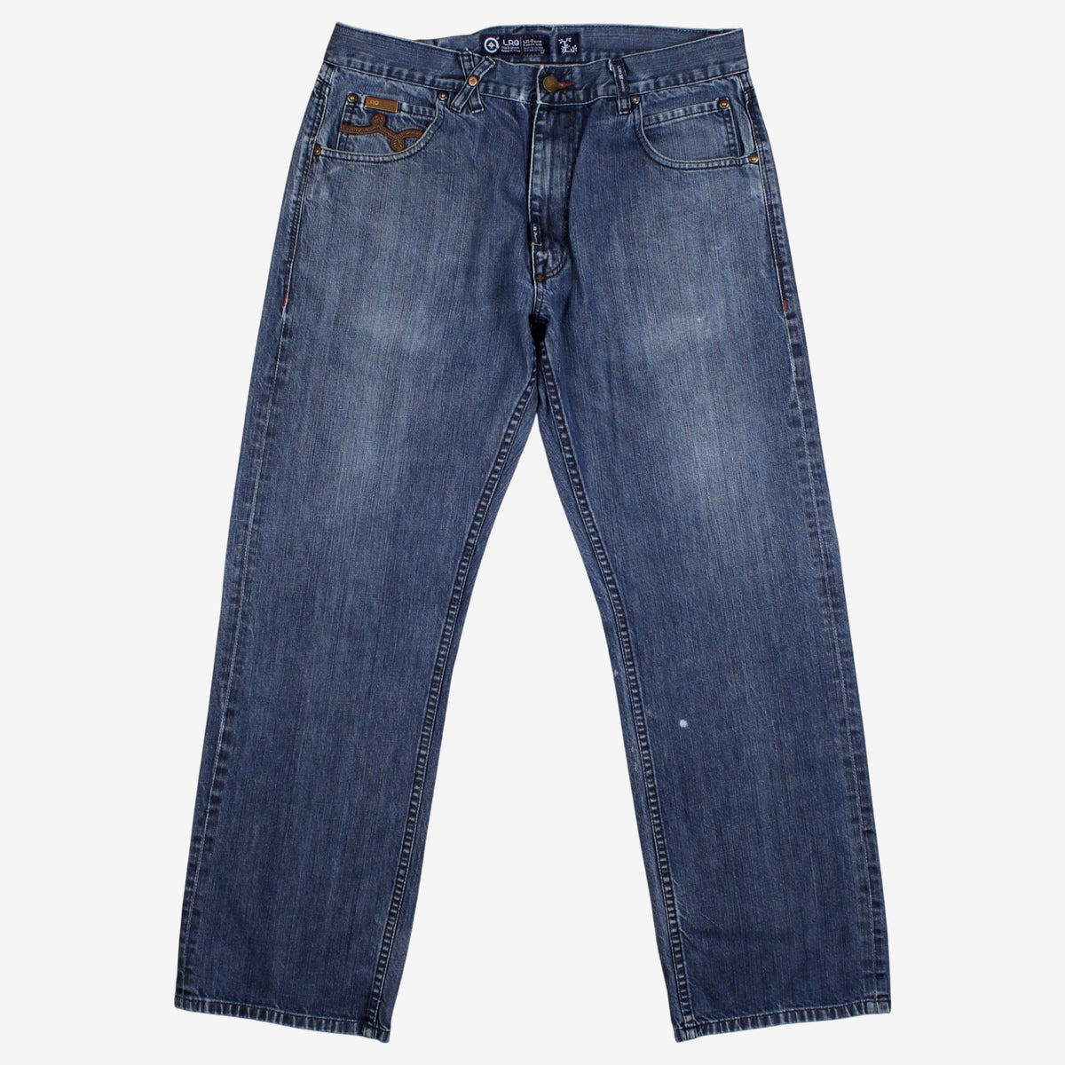 Lrg Baggy Embroidered Jeans 34x32 Mens Blue Y2k Dark Stonewash Denim