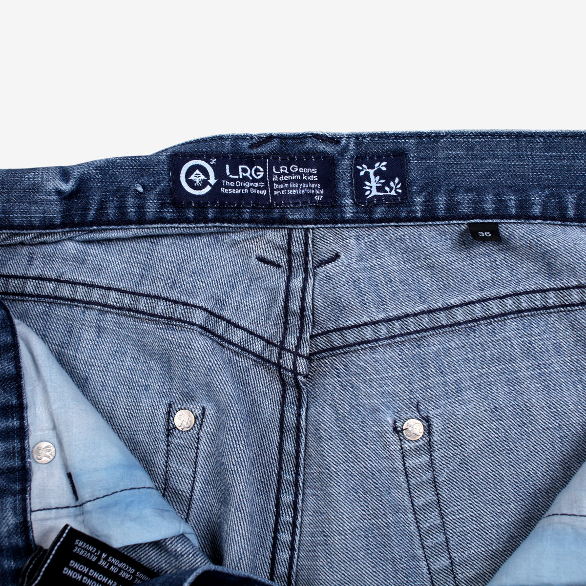 Lrg Baggy Embroidered Jeans 34x32 Mens Blue Y2k Dark Stonewash Denim