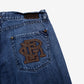 Lrg Baggy Embroidered Jeans 34x32 Mens Blue Y2k Dark Stonewash Denim
