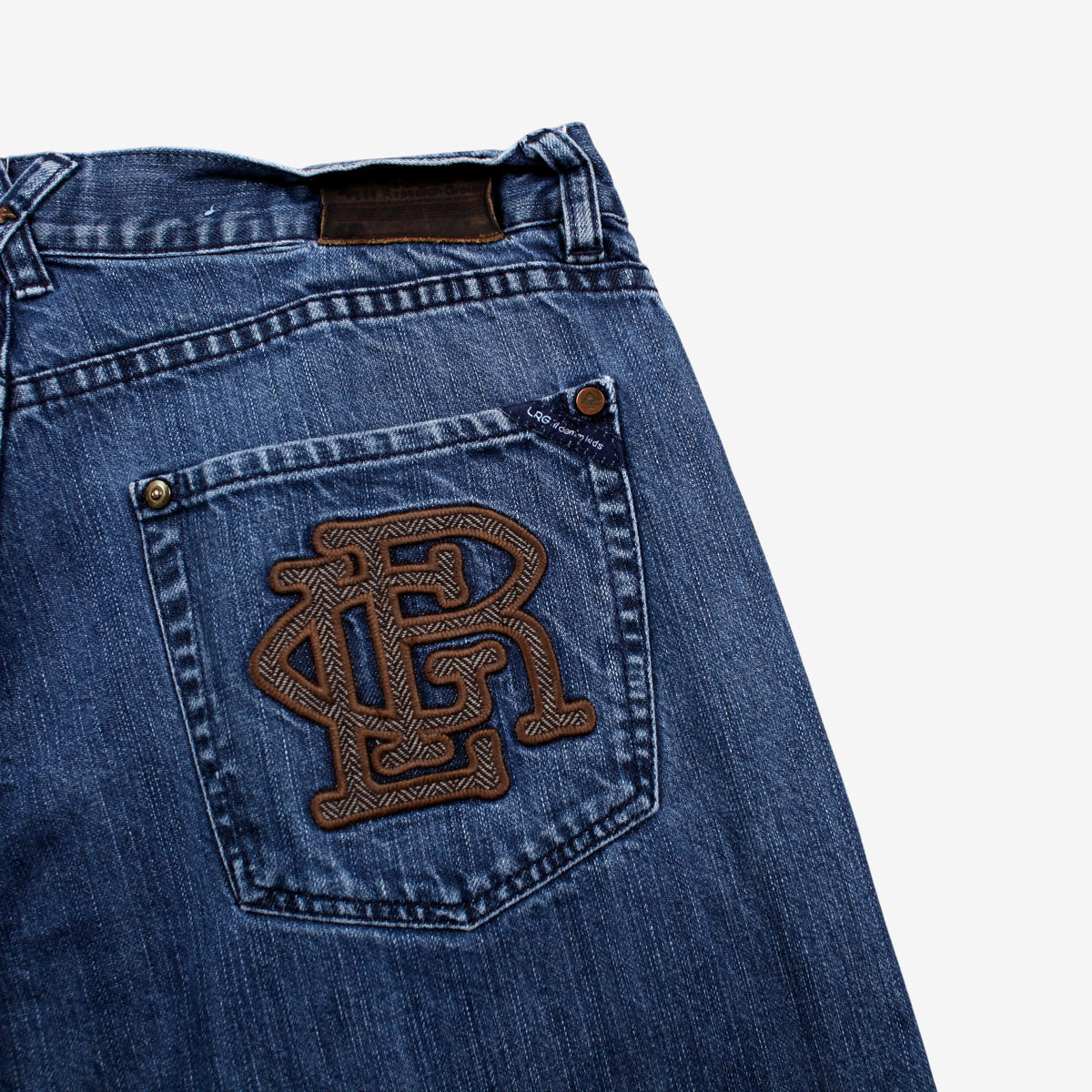 Lrg Baggy Embroidered Jeans 34x32 Mens Blue Y2k Dark Stonewash Denim